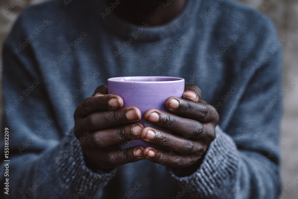 a man holding a purple cup in his hands a man holding a purple cup in his hands