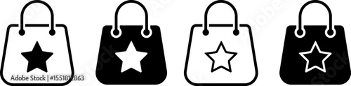 shopping bag with star icon set. Favorite shopping icons. Online Shop icons. paper bags sign. representing gift shopping at events
