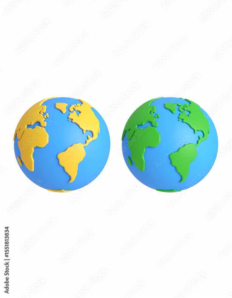 Fototapeta premium Cartoon planet Earth on white background. 3d realistic globe icon. Planet Earth day or Environment day concept.cartography, global, land, map, science, social media, sphere, topography, world map,