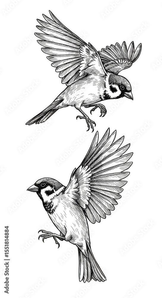 Fototapeta premium Silhouette Flying Birds Illustration Wildlife in Flight Transparent Background