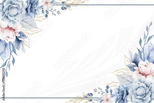 Blue flowers greeting card. Design template of greeting card. Congratulation, happy birthday, happy weeding, happy anniversary, invitation card