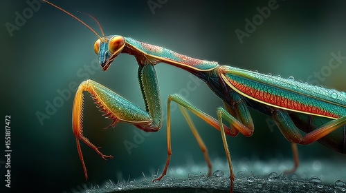 Wallpaper Mural Colorful praying mantis perched on a leaf in vibrant habitat during early morning dew Torontodigital.ca