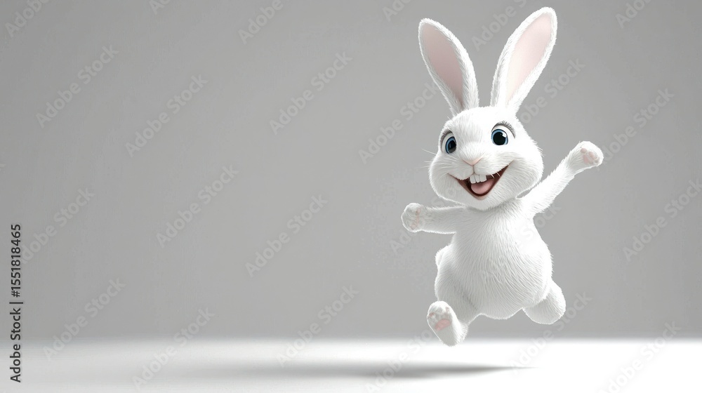 Obraz premium 3D render of joyful bunny jumping