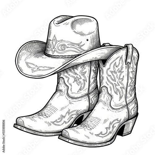 Wallpaper Mural Vintage White Cowboy Boots And Hat Illustration On Transparent Background Torontodigital.ca