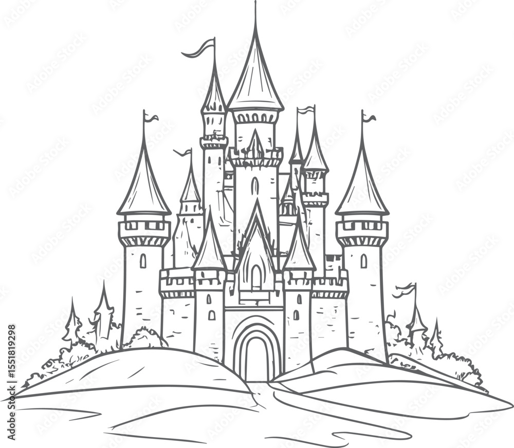 Fototapeta premium Magical Kingdom Hand-Drawn Sketch