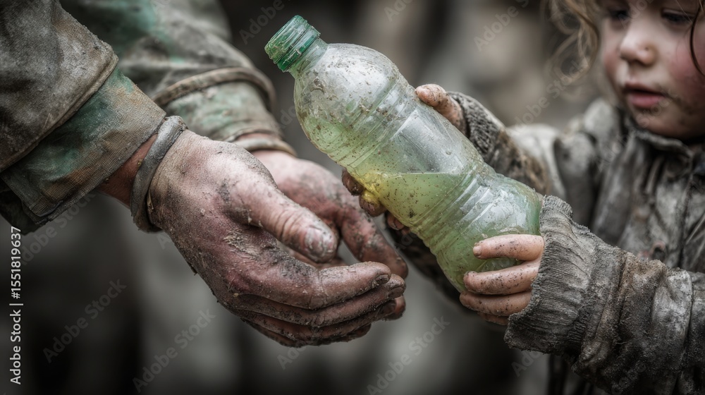 Dirty Hands Sharing Contaminated Water Bottle With Child Dirty Hands Sharing Contaminated Water Bottle With Child