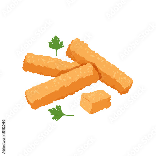 Crispy Fried Fish Sticks Illustration with Garnish