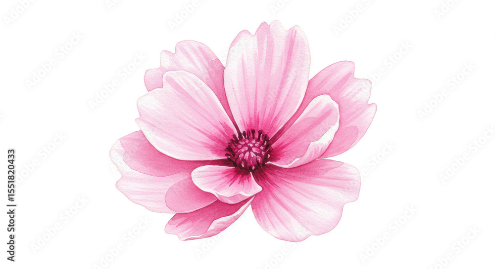 Watercolor Illustration Pink Flower Isolated on Transparent Background Watercolor Illustration Pink Flower Isolated on Transparent Background
