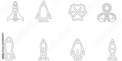 Set of icon about line nuclear weapon related to nuclear element radiation outline abstract background, seamless pattern modern icon set with geometric tecnology futuristic war weapon.