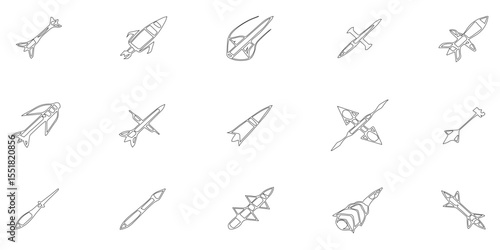 Set of icon about line nuclear weapon related to nuclear element radiation outline abstract background, seamless pattern modern icon set with geometric tecnology futuristic war weapon.