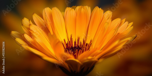 Bright orange calendula flower blooming in summer garden