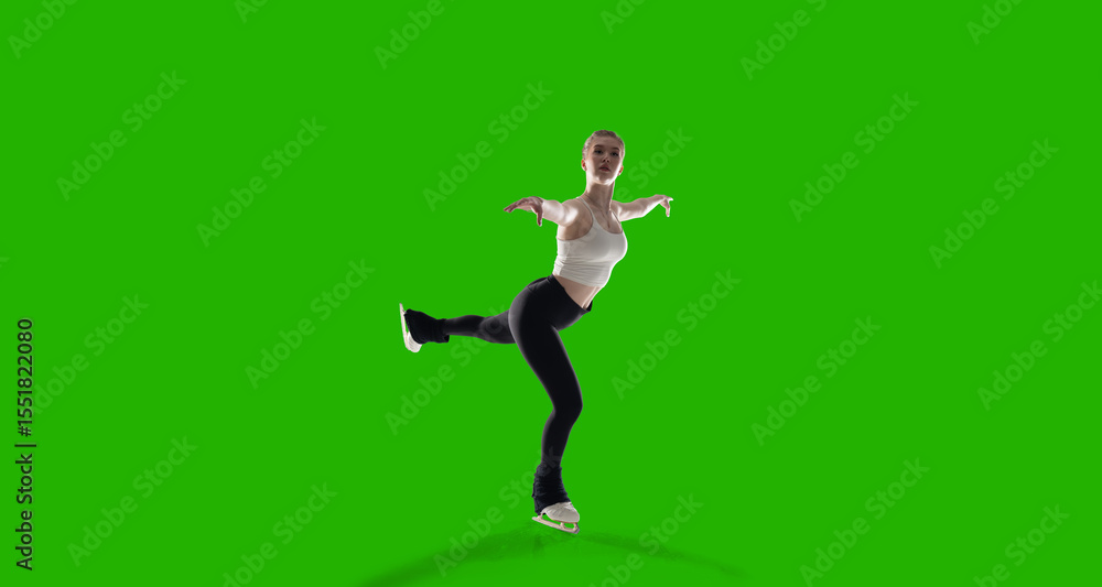 Figure skater woman on green screen. Figure skater woman on green screen.