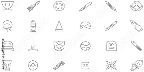 Set of icon about line nuclear weapon related to nuclear element radiation outline abstract background, seamless pattern modern icon set with geometric tecnology futuristic war weapon.