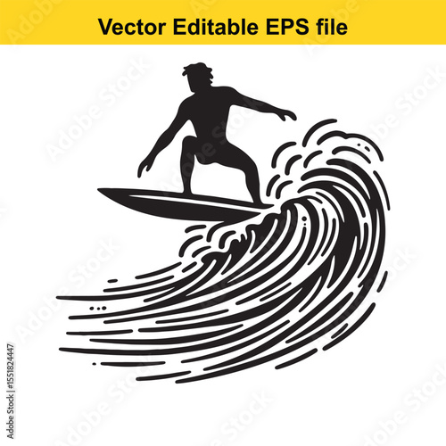 Silhouette of a Surfer Riding a Wave a Dynamic Image of Extreme Sports and Coastal Lifestyle Depicted in Black and White