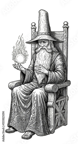 Wizard with Magic Flame Illustration Isolated Transparent Background