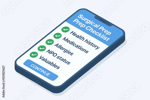 Digital surgical prep checklist on smartphone with health history and allergies