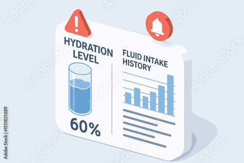 Hydration monitoring dashboard with alerts and fluid intake data visualization