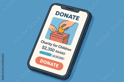 Mobile donation app interface for children's charity fundraising