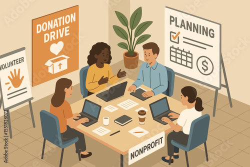 Diverse team discussing nonprofit strategies in an office setting