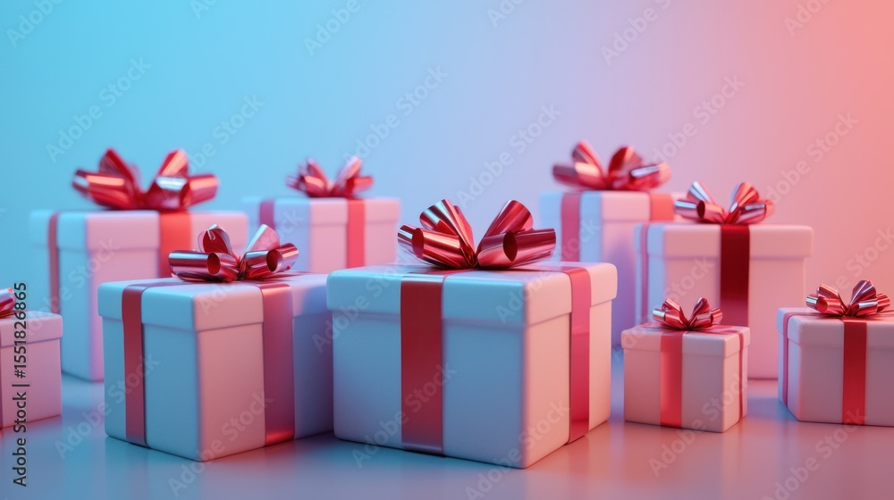 Fototapeta premium 3D render of wrapped presents and bows