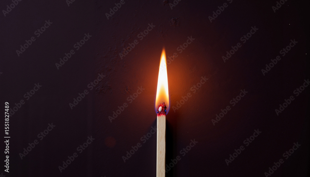 Burning wooden match with flame on dark background Burning wooden match with flame on dark background