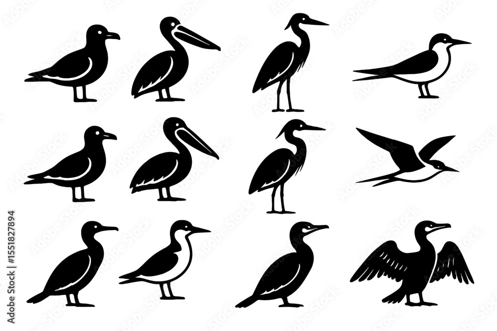 Obraz premium Silhouettes of various bird species on a brown background