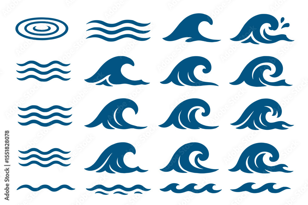 Fototapeta premium Ocean wave icons set on blue background