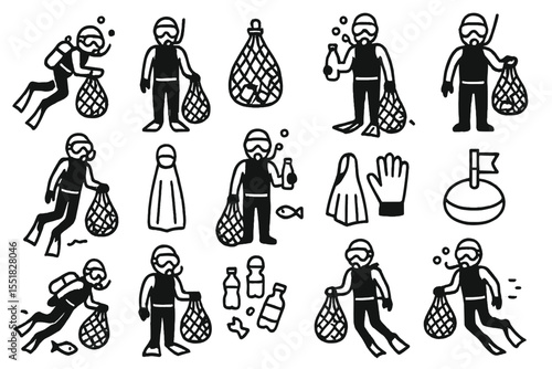 Diver collecting ocean waste: environmental conservation effort