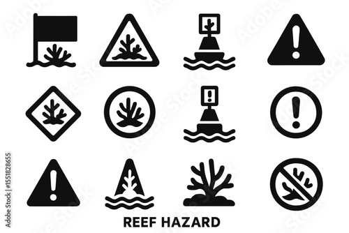 Reef hazard warning signs and symbols collection