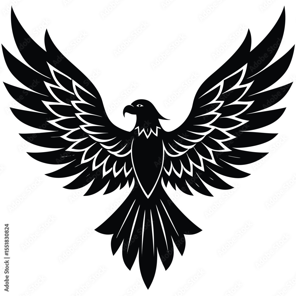 Obraz premium Stylized black and white eagle with wings spread wide open silhouette
