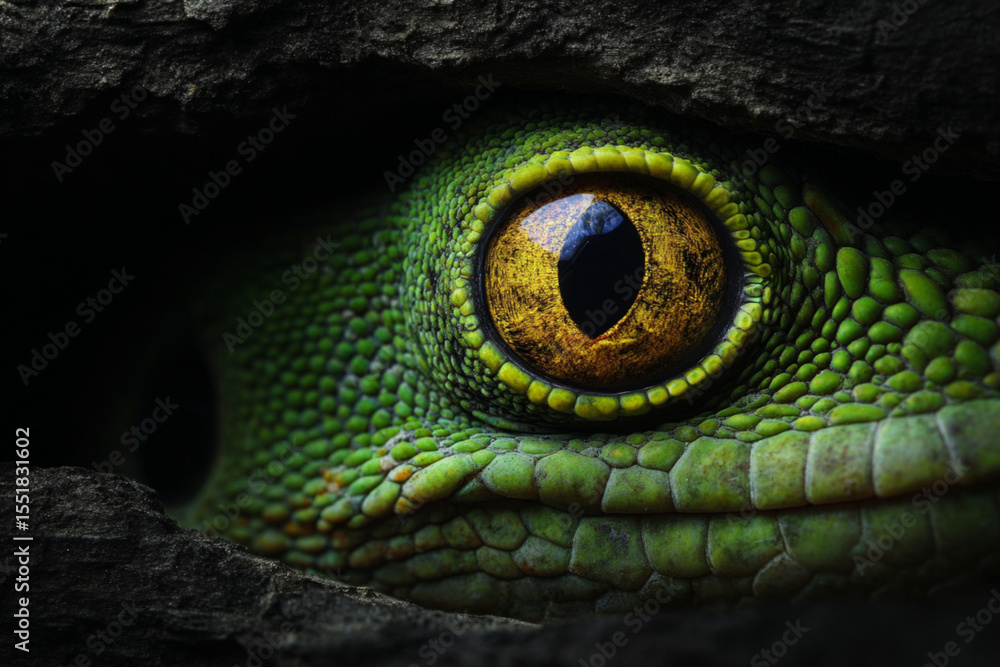 Fototapeta premium Close-up view of a green tree frog's eye in a natural habitat during the day