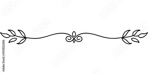 Thin botanical divider with tapered lines and minimalist design for text, cards and typography, isolated vector image on a transparent background
 