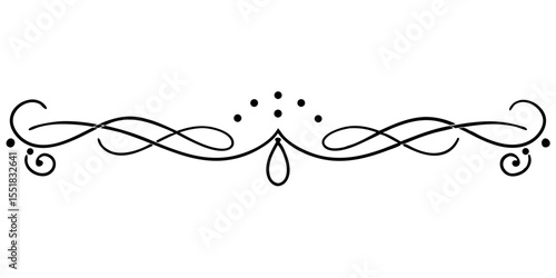 Thin calligraphic line divider with subtle swirls for text, cards and typography, isolated vector image on a transparent background
