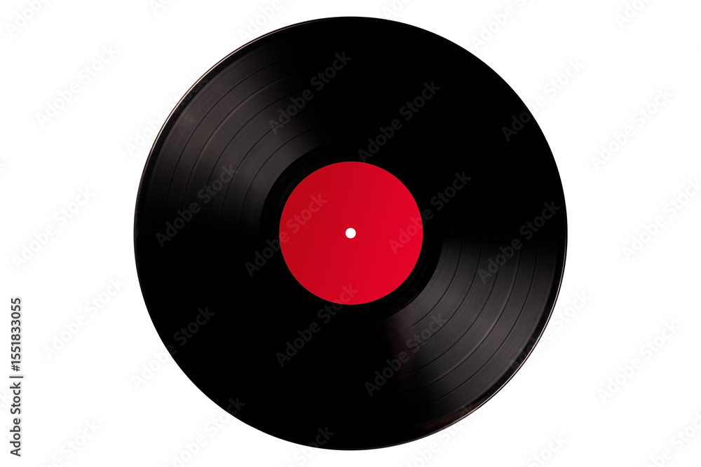 Black vinyl record with red label isolated Black vinyl record with red label isolated