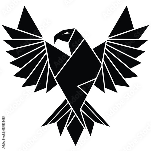 Geometric black eagle with spread wings on a white background silhouette