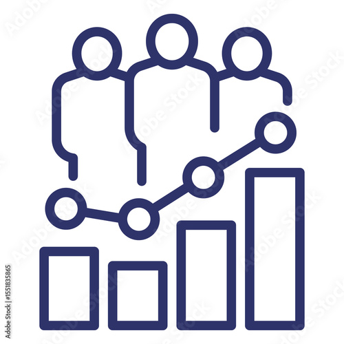 team performance growth line icon on white