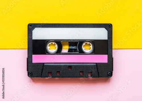 Vintage music, retro disco party, featuring audio cassettes and space to add text