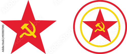 Communist Symbols Red Star and Hammer and Sickle.