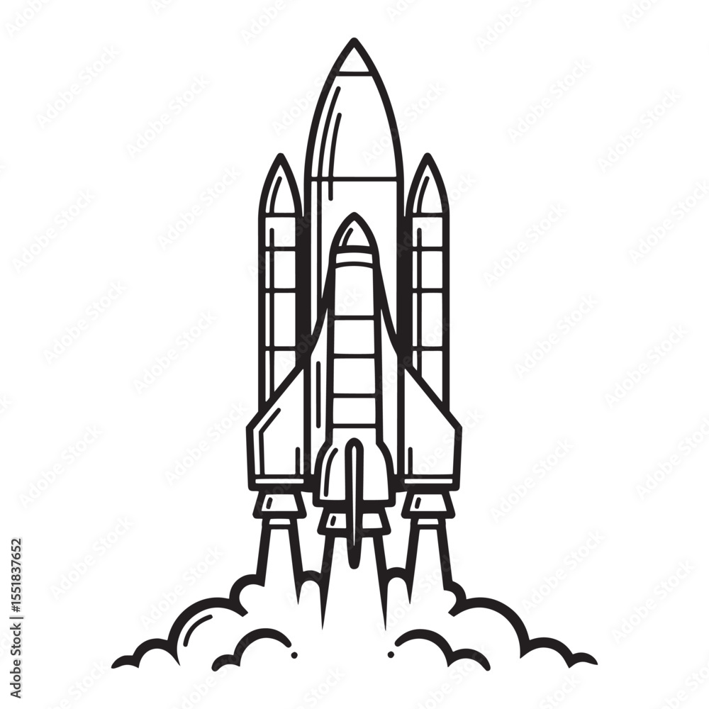 Vector illustration of a space shuttle taking off with smoke trails and a white background Vector illustration of a space shuttle taking off with smoke trails and a white background