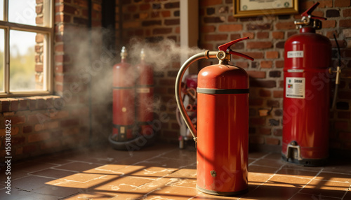 Wallpaper Mural Fire extinguisher held by one hand against flames with smoke in room   Torontodigital.ca