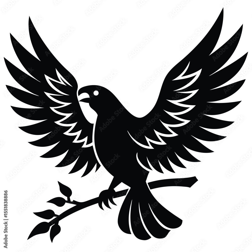 Obraz premium Silhouette of a bird with outstretched wings on a branch art