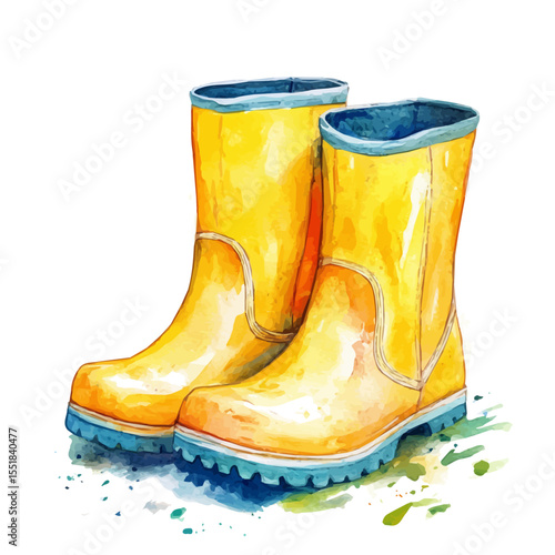 Rain Boots, watercolor illustration vector, isolated on a white background.