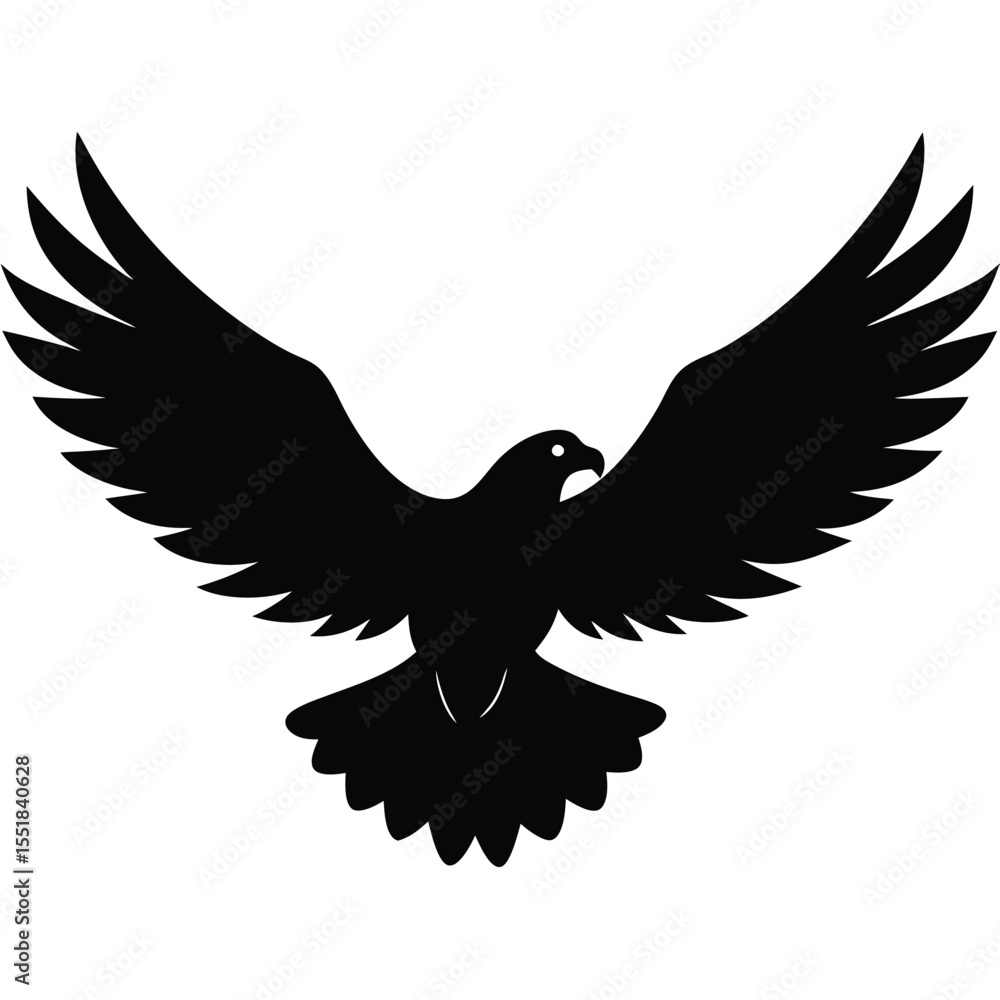 Fototapeta premium Silhouette of a bird with wings spread wide on a white background