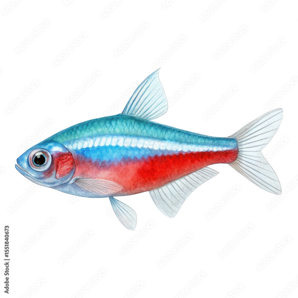 Obraz premium Colorful Cartoon Fish with Bright Red and Blue Scales in a Playful Design