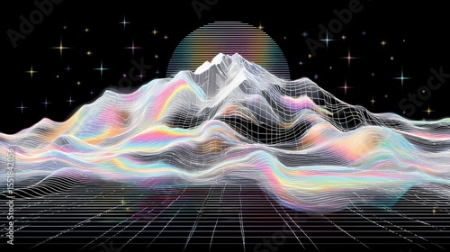 A classic style grid and wave pattern, combined with a digital noise gradient reminiscent of the 70s and 80s, forms the background of an electronic music event