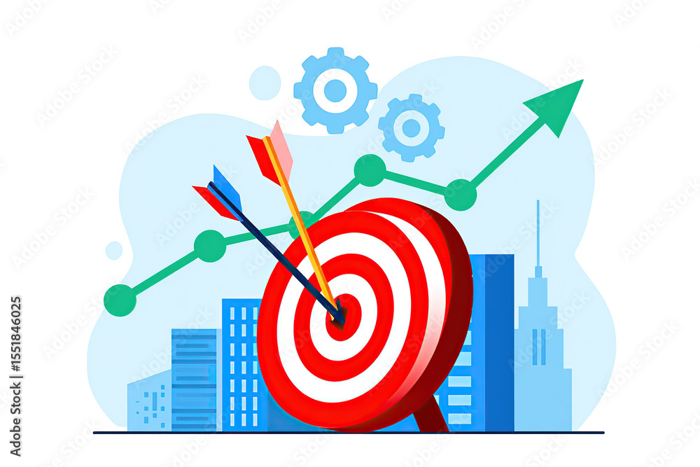 Strategic Business Growth A Target with Arrows and Upward Trending Graph Illustrating Success and Achievement in the Corporate World with Cityscape Strategic Business Growth A Target with Arrows and Upward Trending Graph Illustrating Success and Achievement in the Corporate World with Cityscape