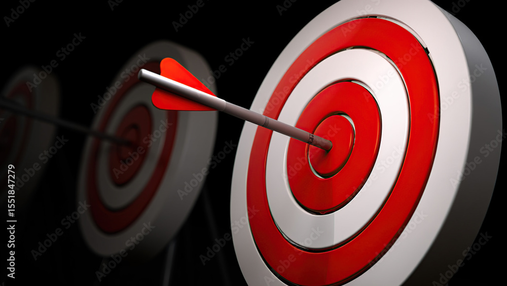 Precision and Focus Demonstrated by an Arrow Hitting the Center of a Target, Symbolizing Accuracy and Achievement in a Dark Setting, Highlighting Strategic Success Precision and Focus Demonstrated by an Arrow Hitting the Center of a Target, Symbolizing Accuracy and Achievement in a Dark Setting, Highlighting Strategic Success