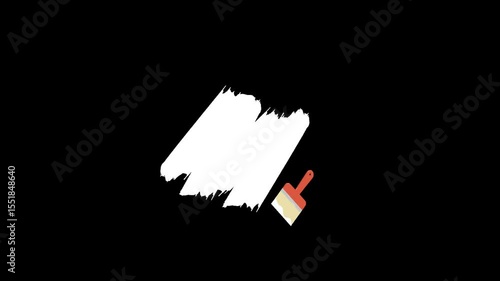 brush paints white strokes on transparent background, clip animation