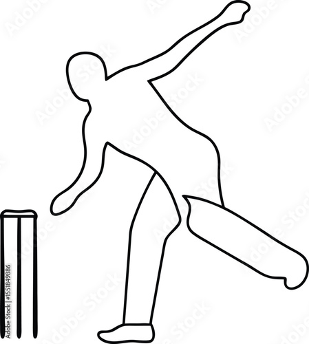 Minimalist black silhouette cricket bat and wicket isolated vector design element
