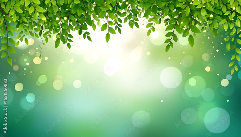 Fototapeta premium Green leaves background with bokeh effect.